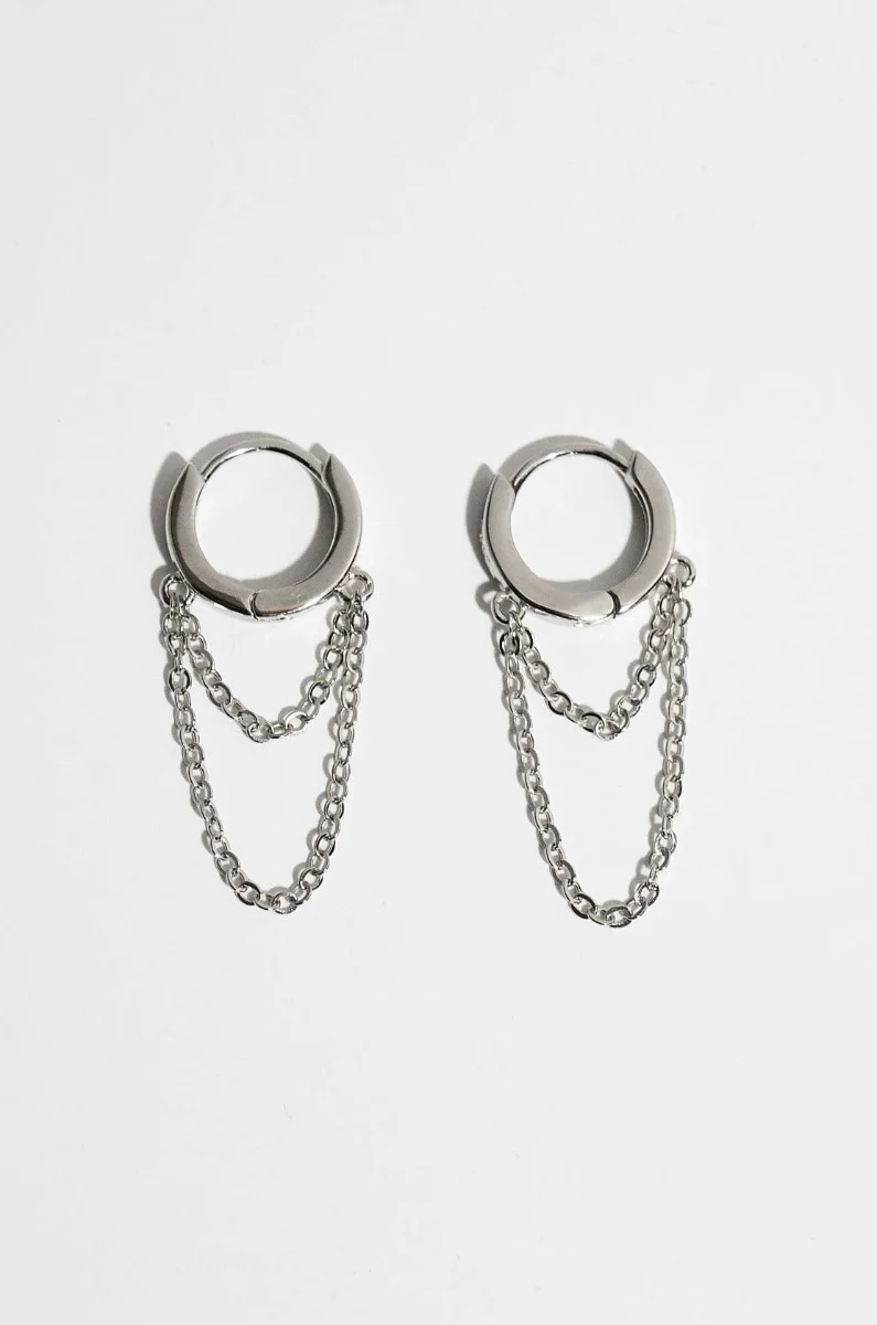 Chain Drop Hoops - 925 Silver - Image 3