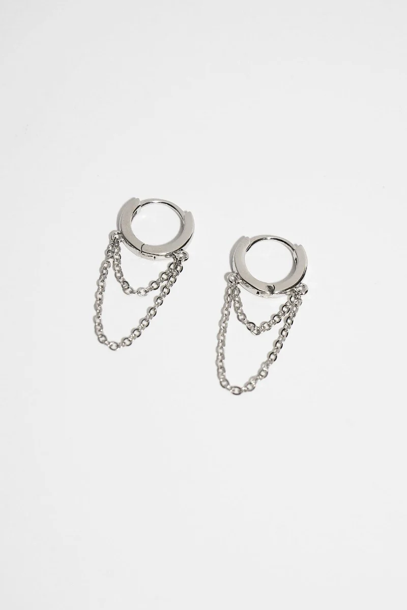 Chain Drop Hoops - 925 Silver - Image 4